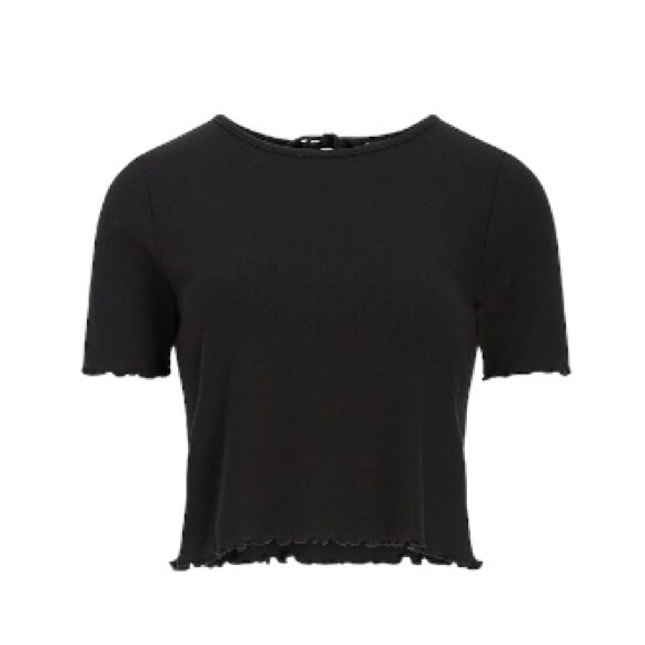 NEW Express Black Cropped Ruffle Trim Open Back Short Sleeve Tee Size Small - Picture 5 of 10